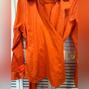 Lauren Ralph Lauren Orange Long Sleeve Wrap Blouse Size XL